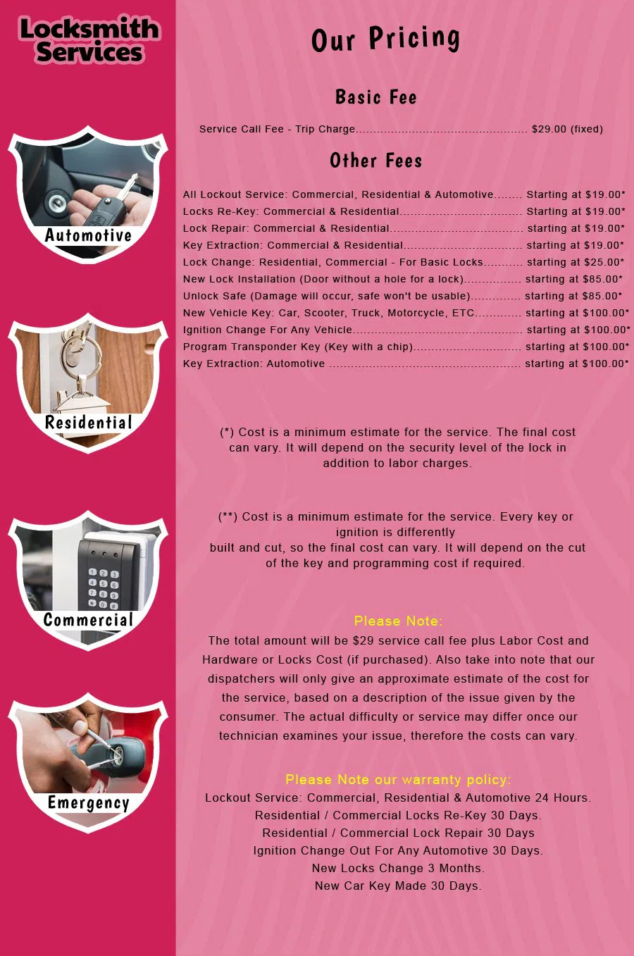 Vauxhall NJ Locksmith Store Vauxhall, NJ 908-259-4877 - price-list-c-18